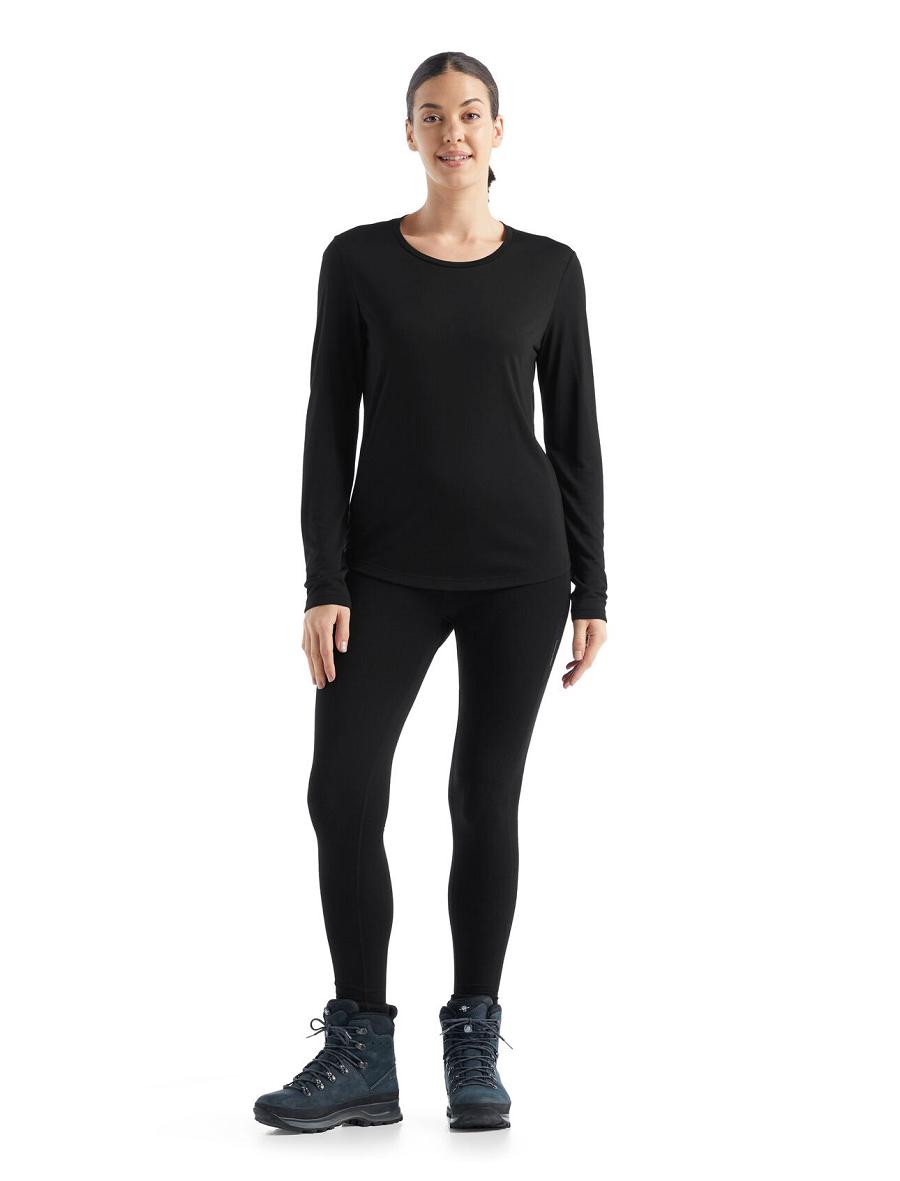 Black Women's Icebreaker Merino Sphere II T-Shirt Long Sleeve | USA 1644PJJQ